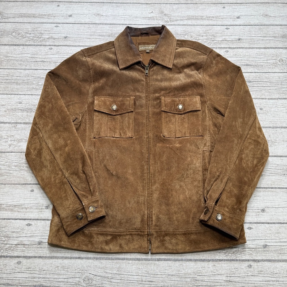Hathaway Suede Leather Jacket Men's Small Brown Relaxed Fit Utility Chore Fall